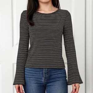 BODEN Black and Gold Low Back Striped Blouse